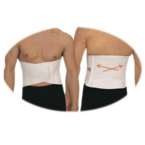 Elastic medical belt, with crossed metal inserts for lumbar spine fixation for patients with intervertebral disc slip and spinal instability